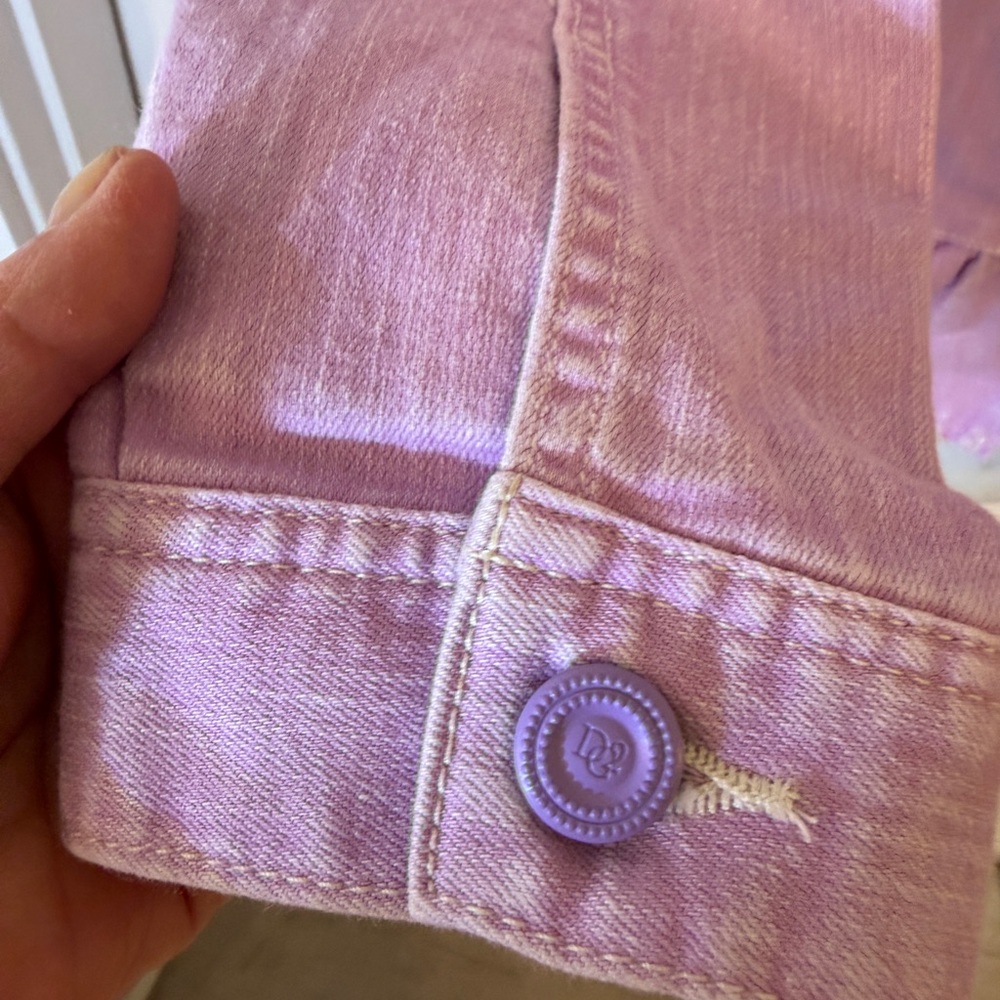 DG2 Diane Gilman Purple Button Down Denim Jacket Ruffled Hem - Picture 5 of 10